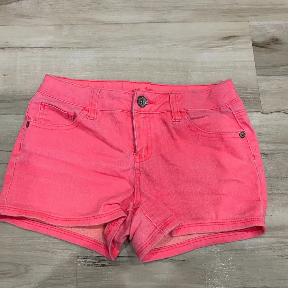 Justice Neon Pink Denim Shorts Girls Size 12R Stretch Summer